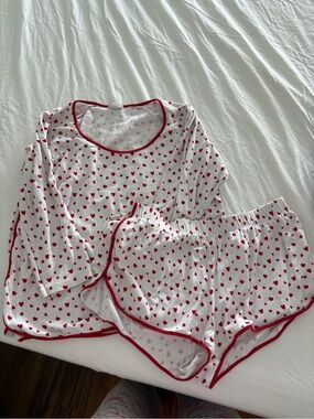Women’s White Pajama Set with Red Heart Print